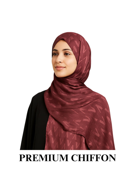 Chiffon Hijab - Burgundy Bloom